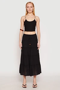 Womens Almost Famous Tiered Skirt, Black, Size M