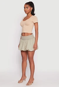 Womens Almost Famous Fold Over Waist Mini Bubble Skirt, Green, Size XL