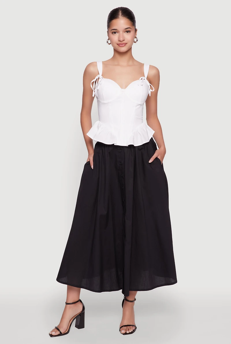 Womens Chic Poplin Button Front Mid Length Skater Skirt, S