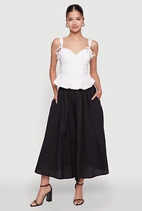 Chic Poplin Button Front Mid Length Skater Skirt