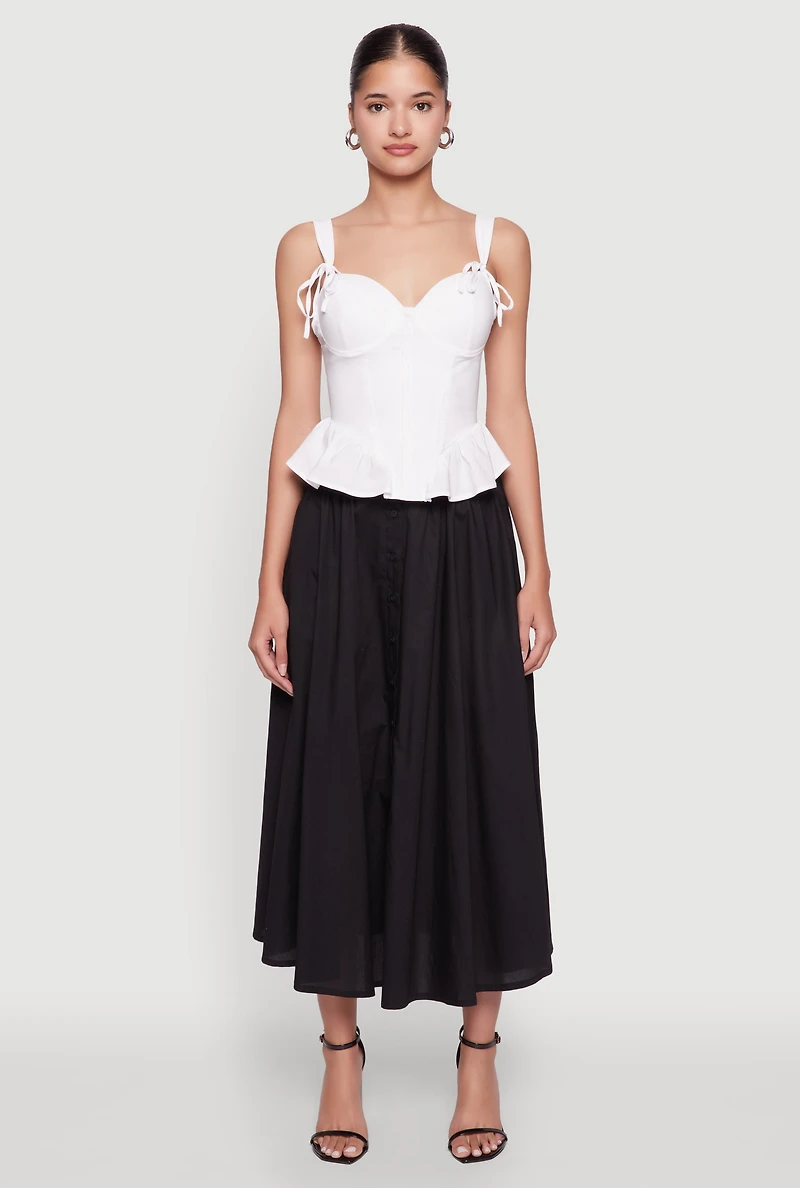 Womens Chic Poplin Button Front Mid Length Skater Skirt, S