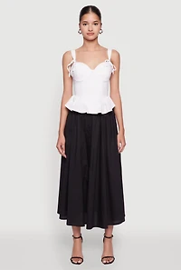 Womens Chic Poplin Button Front Mid Length Skater Skirt, S
