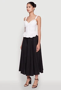 Womens Chic Poplin Button Front Mid Length Skater Skirt, S