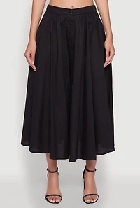 Womens Chic Poplin Button Front Mid Length Skater Skirt, S