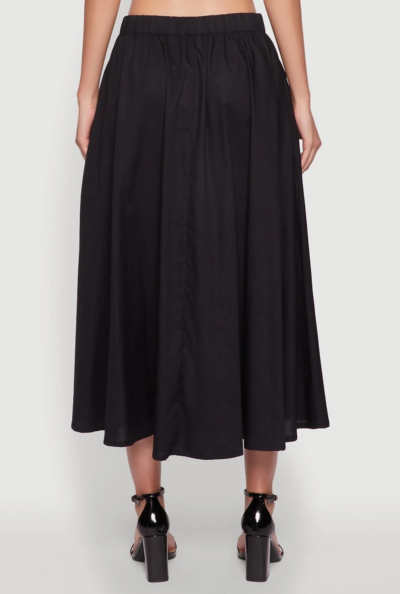 Womens Chic Poplin Button Front Mid Length Skater Skirt, S