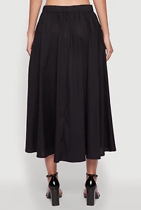 Womens Chic Poplin Button Front Mid Length Skater Skirt, S