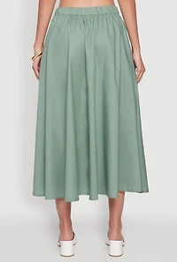 Womens Chic Poplin Button Front Mid Length Skater Skirt, Green, Size XL