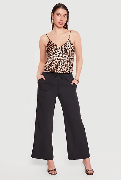 High Tie Waist Belted Wide Leg Casual Pants