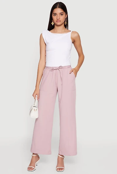 High Tie Waist Belted Wide Leg Casual Pants