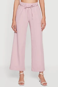 High Tie Waist Belted Wide Leg Casual Pants