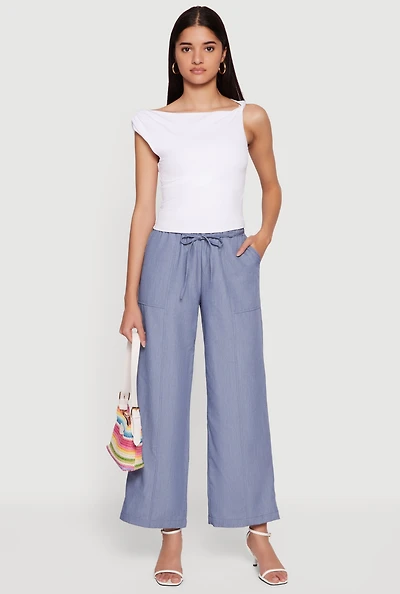 High Tie Waist Belted Wide Leg Casual Pants