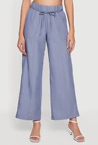 High Tie Waist Belted Wide Leg Casual Pants