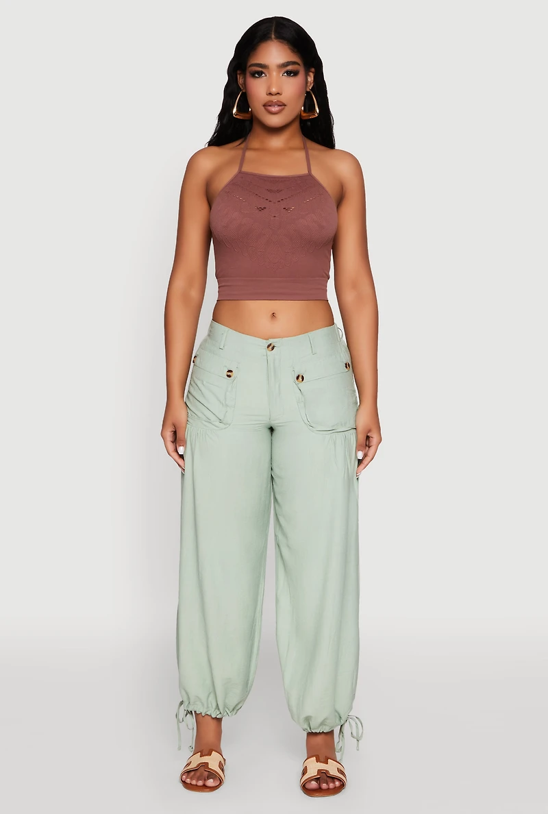 Womens Elastic Waist Drawstring Hem Joggers,