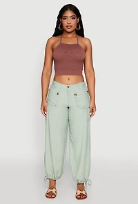 Womens Elastic Waist Drawstring Hem Joggers,