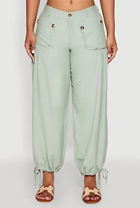 Womens Elastic Waist Drawstring Hem Joggers,