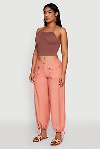 Womens Elastic Waist Drawstring Hem Joggers, Orange, Size M