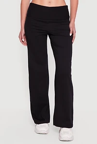 Ruched Fold Over High Waisted Wide Leg Pull On Pants