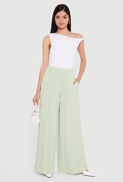 High Waisted Wide Leg Gauze Knit Pants