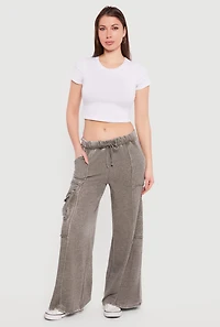 Acid Wash Wide Leg Cargo Sweatpants