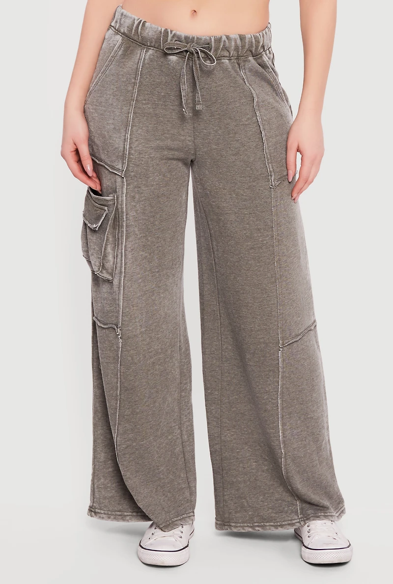 Acid Wash Wide Leg Cargo Sweatpants