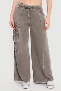Acid Wash Wide Leg Cargo Sweatpants