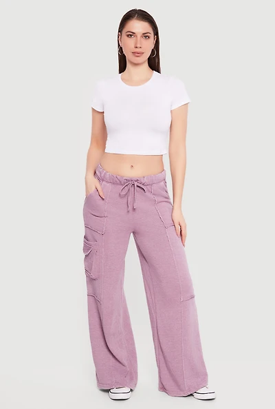 Acid Wash Wide Leg Cargo Sweatpants