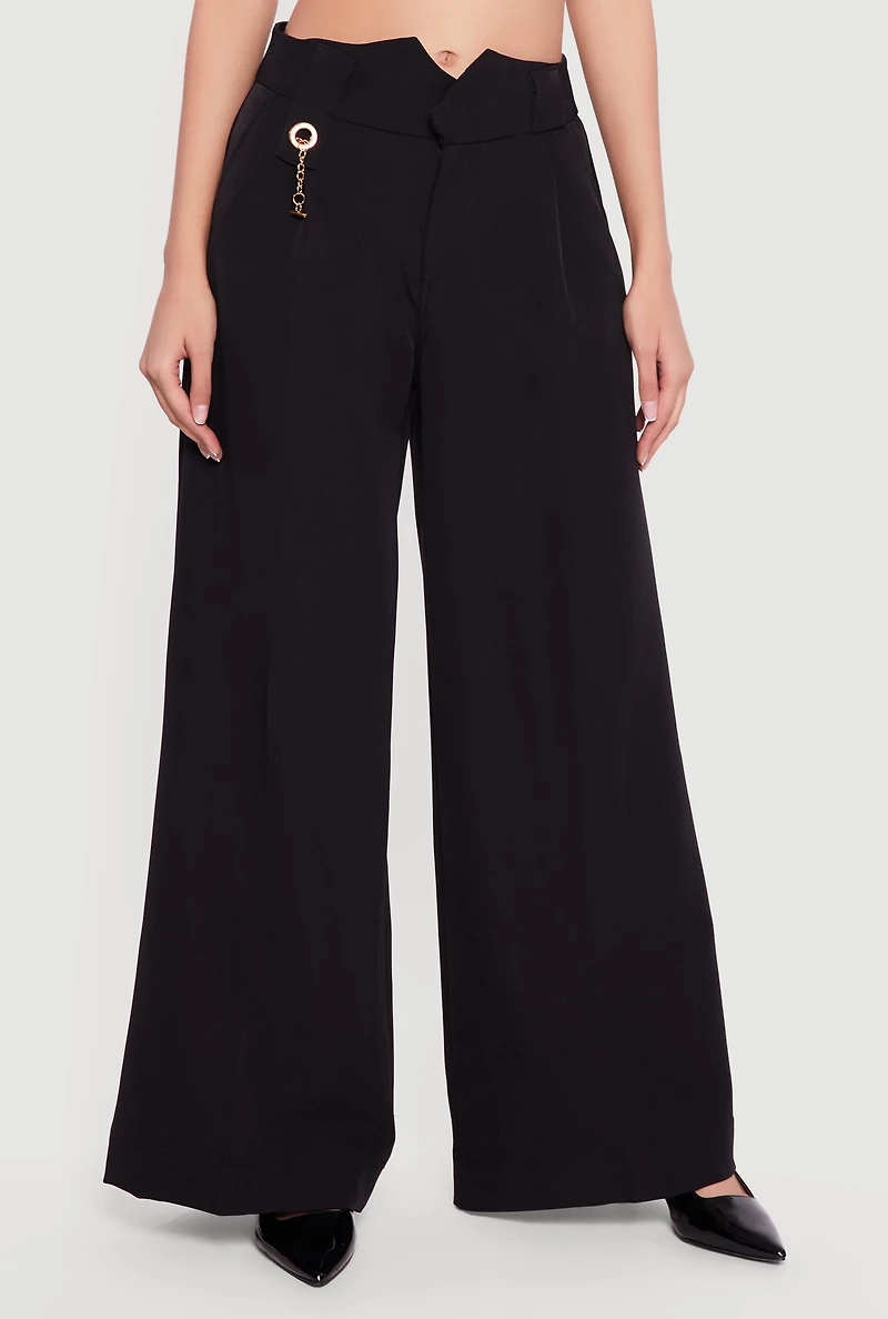 Metallic Detail Wide Leg Palazzo Pants