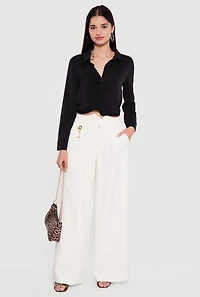 Metallic Detail Wide Leg Palazzo Pants
