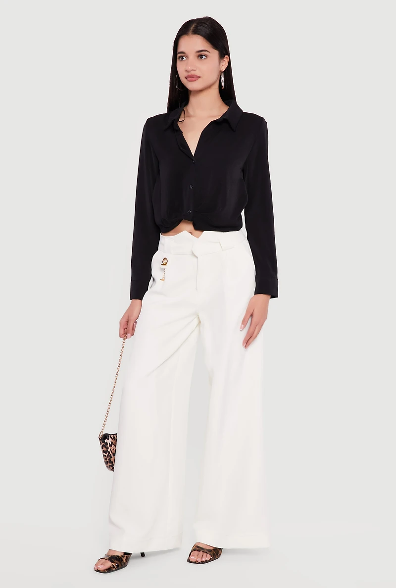 Metallic Detail Wide Leg Palazzo Pants