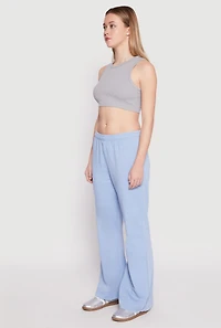 Womens Brushed Knit Acid Wash Flare Sweatpants, Blue,