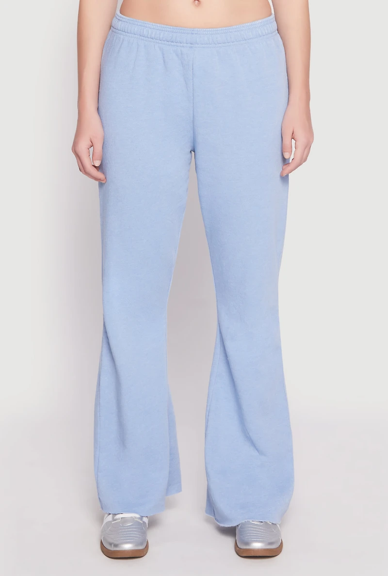 Womens Brushed Knit Acid Wash Flare Sweatpants, Blue, Size S