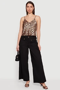 Solid Twill Wide Leg Palazzo Pants