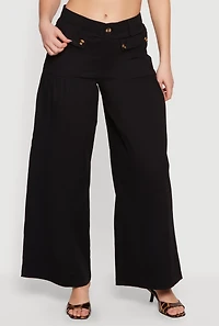Solid Twill Wide Leg Palazzo Pants