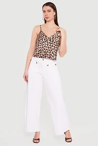 Solid Twill Wide Leg Palazzo Pants