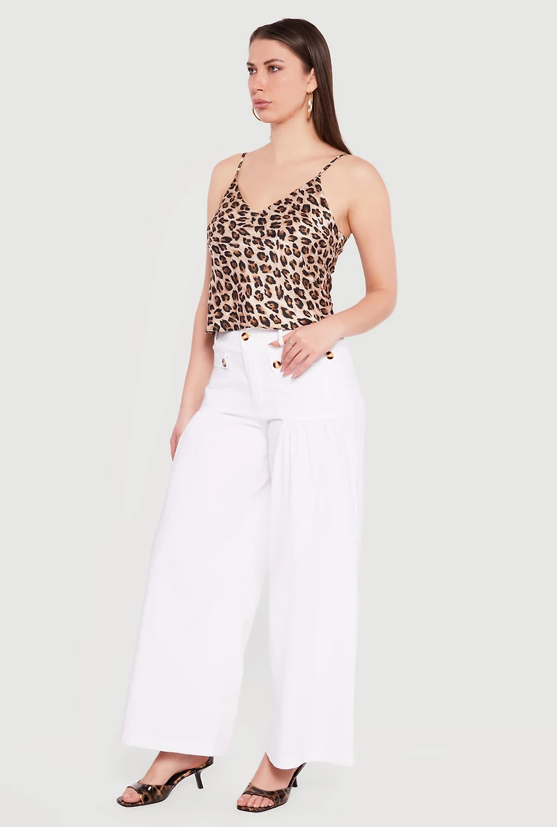 Solid Twill Wide Leg Palazzo Pants