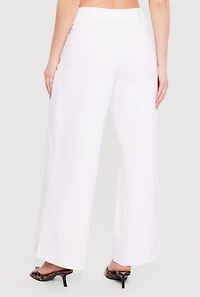 Solid Twill Wide Leg Palazzo Pants