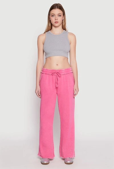 Womens Frayed Acid Wash Sweatpants, Pink, Size L