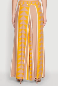 Womens Tie Waist Belted High Waisted Palazzo Pants, Yellow,