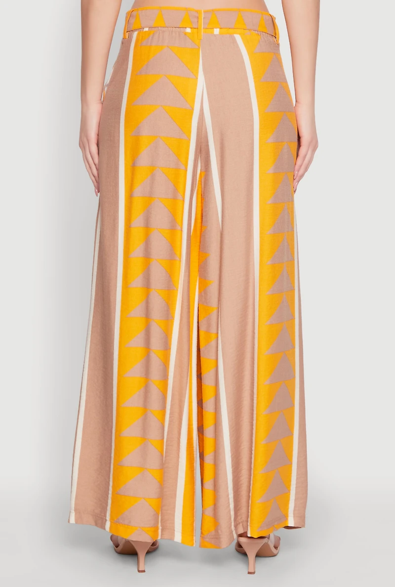 Womens Tie Waist Belted High Waisted Palazzo Pants, Yellow, Size S