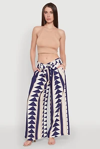 Womens Tie Waist Belted High Waisted Palazzo Pants, Multi, Size L