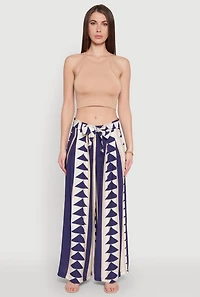 Womens Tie Waist Belted High Waisted Palazzo Pants, Multi, Size L
