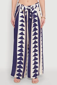 Womens Tie Waist Belted High Waisted Palazzo Pants, Multi, Size L