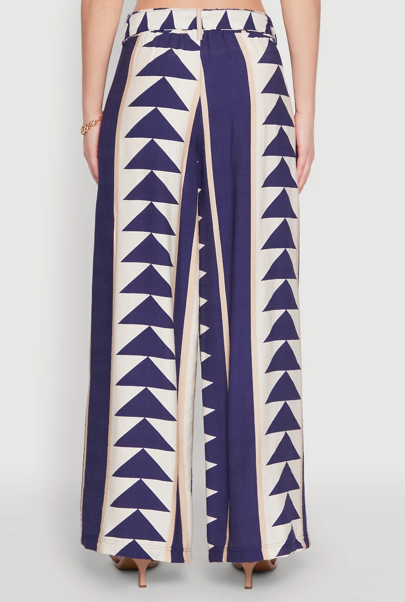 Womens Tie Waist Belted High Waisted Palazzo Pants,