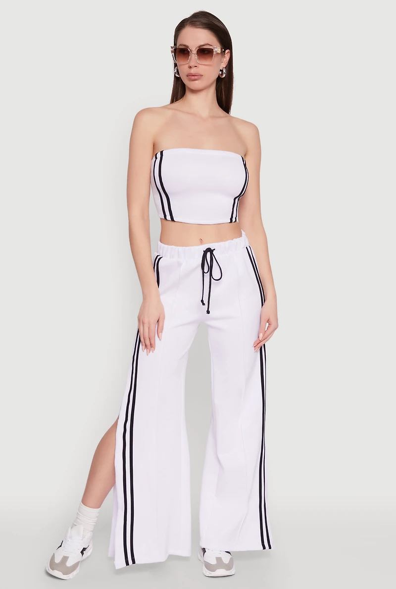 Womens Stylish High Waisted Varsity Stripe Active Pants, White, Size S