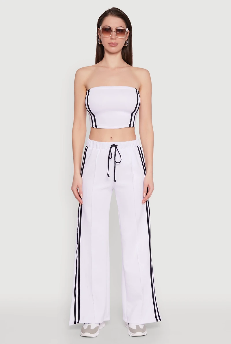 Womens Stylish High Waisted Varsity Stripe Active Pants, White, Size S
