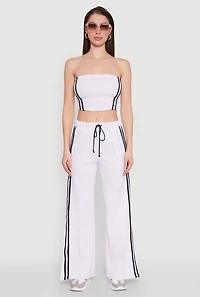 Womens Stylish High Waisted Varsity Stripe Active Pants, White, Size S
