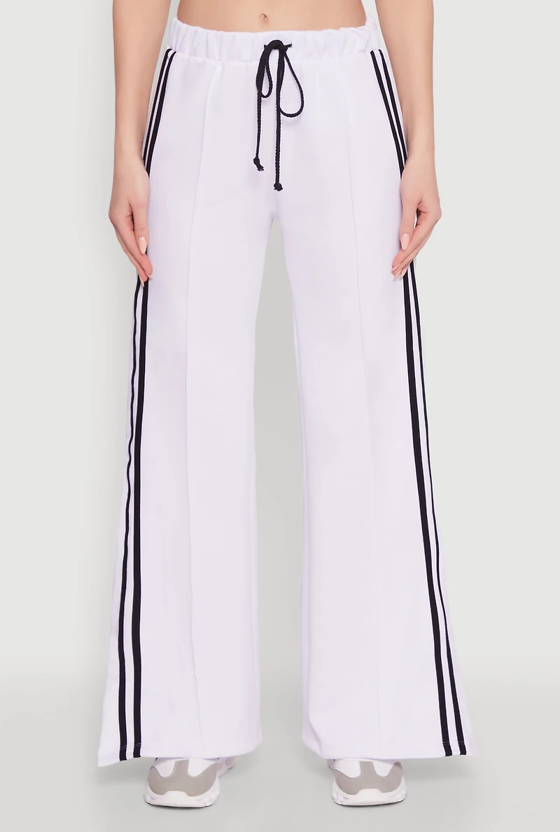 Womens Stylish High Waisted Varsity Stripe Active Pants, White, Size S