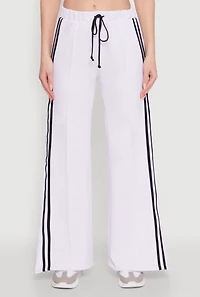 Womens Stylish High Waisted Varsity Stripe Active Pants, White, Size S
