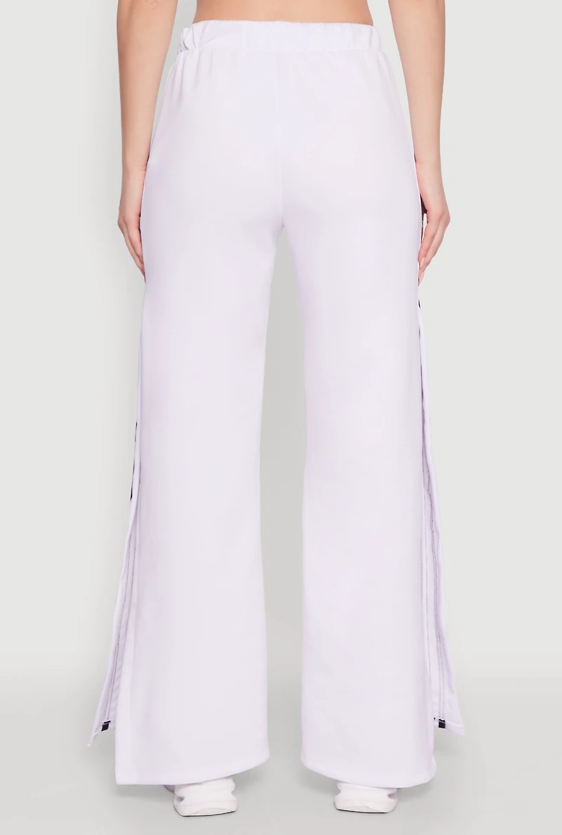 Womens Stylish High Waisted Varsity Stripe Active Pants, White, Size S