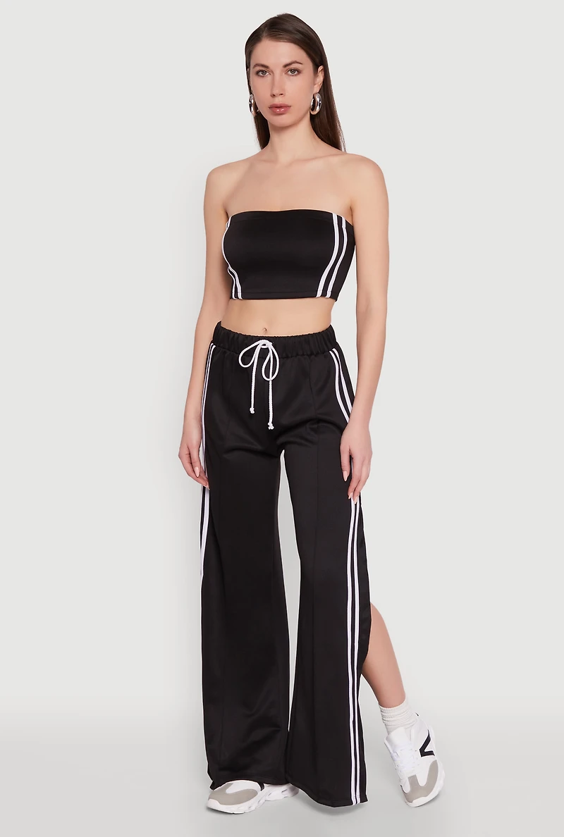 Womens Stylish High Waisted Varsity Stripe Active Pants, L